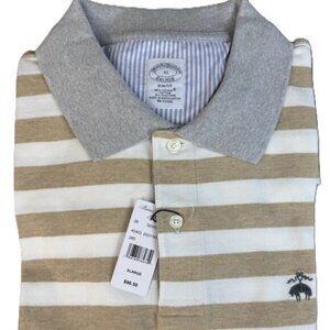 Brooks Brothers Supima Cotton Polo Shirt XL Slim Fit Beige Stripe 1818 NWT
